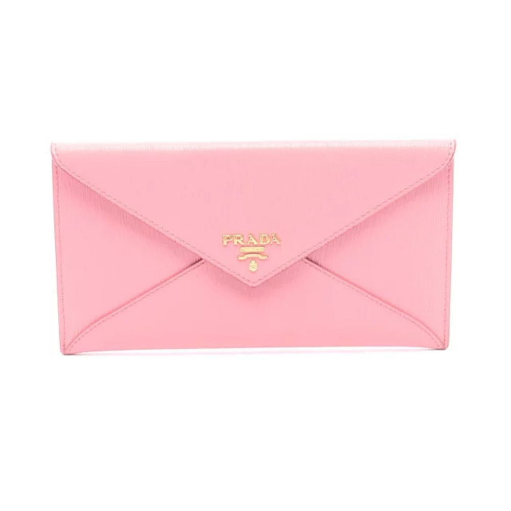 Prada Envelope Bi fold Long Wallet Leather Pink